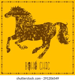  vector hand drawn horse in the style of boho or hippy. Tribal elements