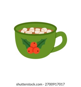 Vector hand drawn hot cocoa drink isolated on white background. Christmas sticker, design element