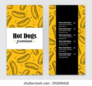 Vector Hand Drawn Hot Dog  Menu. Vintage Hand Drawn Illustration For Your Business. Great For Fast Food Menu, Flyer, Brochure, Our Business Promote.