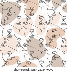 Vector hand drawn hourglass icon seamless pattern. One line continuous hand drawn illustration. Wallpaper, graphic background, fabric, print, wrapping paper.