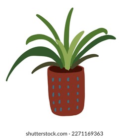 Vector hand drawn house plant in pot. Doodle style, isolated on white background.