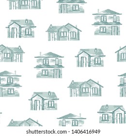 Vector hand drawn house seamless pattern. Background ideal for home decor and wallpaper.