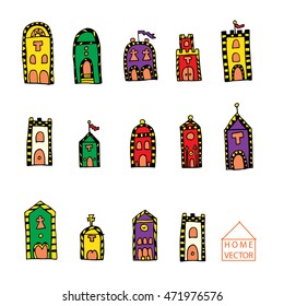 Vector hand drawn houses for coloring book. Background with italian houses.
