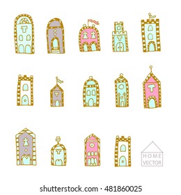 Vector hand drawn houses for coloring book. Background with italian houses.