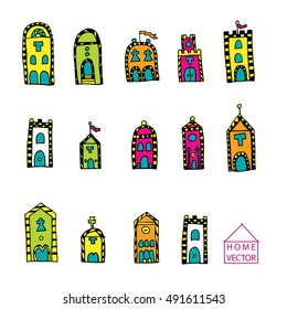 Vector hand drawn houses for coloring book. Background with italian houses.
