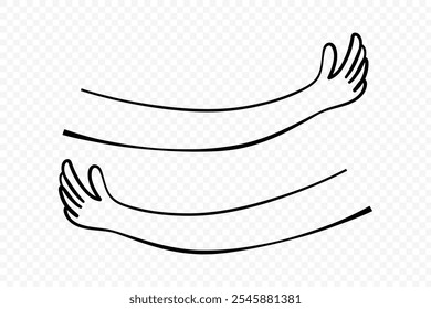 Vector dibujado a mano abrazando las manos sobre fondo transparente
