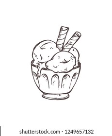Vector hand drawn ice cream Illustration. Detailed retro style image. Vintage sketch element for labels, packaging and cards design. Modern background. Engraved style illustration.
