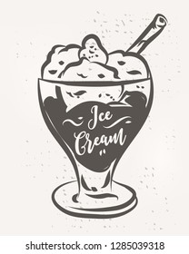 Vector hand drawn ice cream poster. Vector stock illustration.