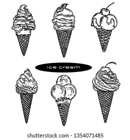 Vector hand drawn of ice cream on white background.