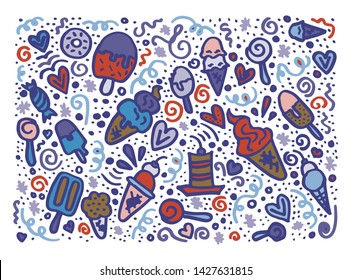 Vector hand drawn ice cream pattern. Doodle ice cream illustration