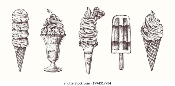 Vector Hand Drawn Ice Cream Illustration Stock Vector (Royalty Free ...