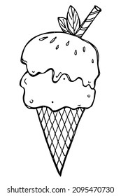Vector hand drawn ice cream isolated on white backgrounds. Cute dessert illustration. For print, web, design, decor, logo.