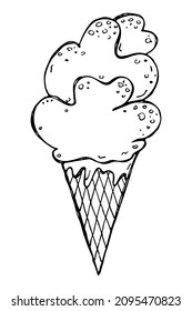 Helado extraído a mano por vectores aislado con fondo blanco. Dibujo de postre. Para imprimir, web, diseño, decoración, logotipo.