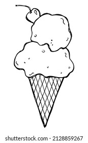 Vector hand drawn ice cream illustration isolated on white backgrounds. Cute dessert clipart. For print, web, design, decor, logo.