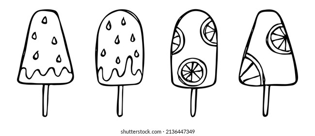 Vector hand drawn ice cream illustration isolated on white backgrounds. Cute dessert clipart. For print, web, design, decor, logo.