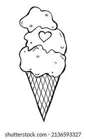 Vector hand drawn ice cream illustration isolated on white backgrounds. Cute dessert clipart. For print, web, design, decor, logo.