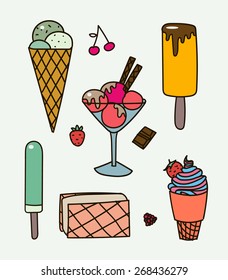 Vector hand drawn ice cream set 