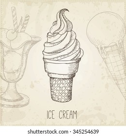 Vector hand drawn ice cream. Can be used in restaurant menu, cooking books and labels.