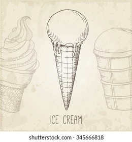 Vector hand drawn ice cream. Can be used in restaurant menu, cooking books and labels.