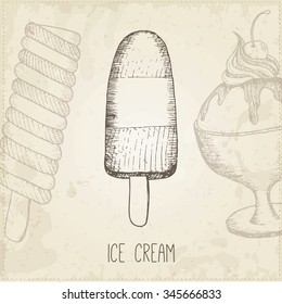 Vector hand drawn ice cream. Can be used in restaurant menu, cooking books and labels.