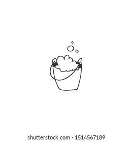 Vector hand drawn icon. A bucket of soapy water. Housekeeping and cleaning theme. For business identity and branding, for household stores and cleaning companies.