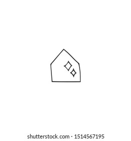 Vector hand drawn icon. Clean house silhouette. Housekeeping and home repairs theme. For business identity and branding, for household stores and cleaning companies.