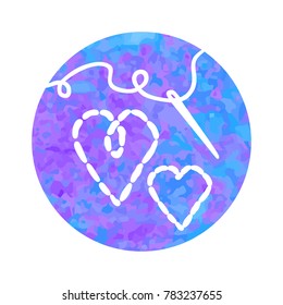 Vector hand drawn icon of embroidery isolated on round watercolor background