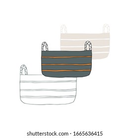 Vector hand drawn icon, an empty basket. Isolated object. Farm fresh vegetables for restaurant menu, market label, grocery store identity. Healthy nutrition, vegetarians, vegans.
