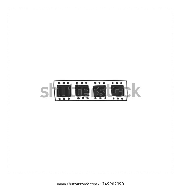 Vector hand drawn icon, a\
film. Cinema isolated object, cinematography illustration. For\
movie houses, shops and cafe, for car cinema. For branding and\
business identity.