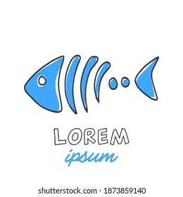 Icono dibujado a mano por vectores, esqueleto de peces. Logotipo, aislado en fondo blanco