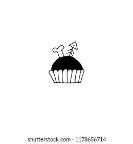 Vector hand drawn icon, food for pets. Logo element for pets related business. Illustration for pet shop or cafe. Domestic animals. Black on white isolated symbol.