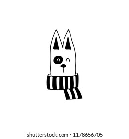 Vector hand drawn icon, head of a happy dog. Logo element for pets related business. Illustration for pet shop or cafe, hotel or a dog walker, veterinary clinic. Domestic animals. Isolated symbol.