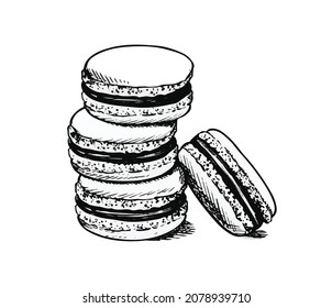 Vector hand drawn icon. Sweet macaroons. Isolated on white background.