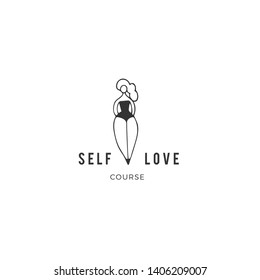 Vector hand drawn icon with text. Body positive, plus size concept. Happy attractive overweight woman. Perfect for large-size clothing stores and resources devoted to the harmony with your body.