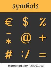 Iconos dibujados a mano por vectores. Símbolos matemáticos de negocios financieros. Signos del euro en dólares