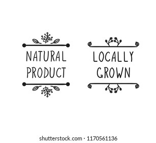 Vector Hand Drawn Icons: Natural Product and Locally Grown, Farmers Products Design Elements Isolated on White Background.