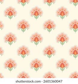 vector hand drawn idian floral seamless pattern in pink colors. Floral retro asian print design for fabric or wallpaper. Hand printing style
