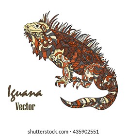 Vector hand drawn iguana. Ethnic tribal styled pattern. Zentagle style. Zentagle style.