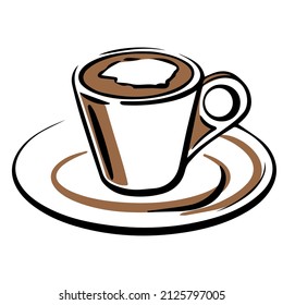 Ilustración dibujada a mano vectora de la taza de café espresso sobre fondo blanco