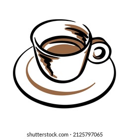 Vector hand drawn illlustration of cup of espresso coffee on a white background