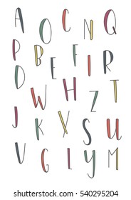 Vector hand drawn illustration. Alphabet. Doodling.