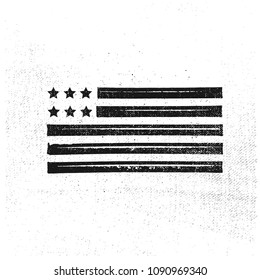 Vector hand drawn illustration. American flag, black and white, vintage.