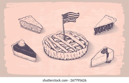 Vector Hand Drawn Illustration of American Pies