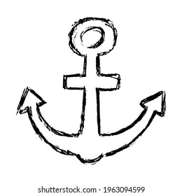 vector hand drawn illustration of anchor on the blank school notebook