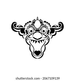 Vector hand drawn illustration of angry clown in baroque frame. Tattoo artwork in realistic line style. Portrait of ugly clown. Template for card, poster, banner, print for t-shirt.
