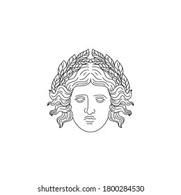 Vector hand drawn  illustration of antique goddess with laurel brunch isolated. Creative tattoo artwork. Template for card, poster, banner, print for t-shirt, pin, badge, patch.