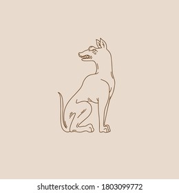 Vector hand drawn  illustration of antique sitting dog.  Creative tattoo artwork. Template for card, poster, banner, print for t-shirt, pin, badge, patch.
