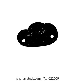 Vector hand drawn illustration baby cloud character scandinavian style for print, decor, poster, card, textile, decor. Fun moon.