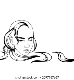 Vector hand drawn  illustration of balding girl's head. Creative  artwork. Template for card, poster, banner, print for t-shirt, pin, badge, patch.
