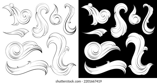 Vector hand drawn illustration of baroque swirls. Creative line elements . Template for card, poster, banner, print for t-shirt, brochure.